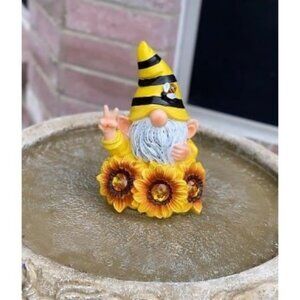 Garden Gnome Sculptures & Statues Resin Summer Bee Gnome with Sunflower, Outdoor